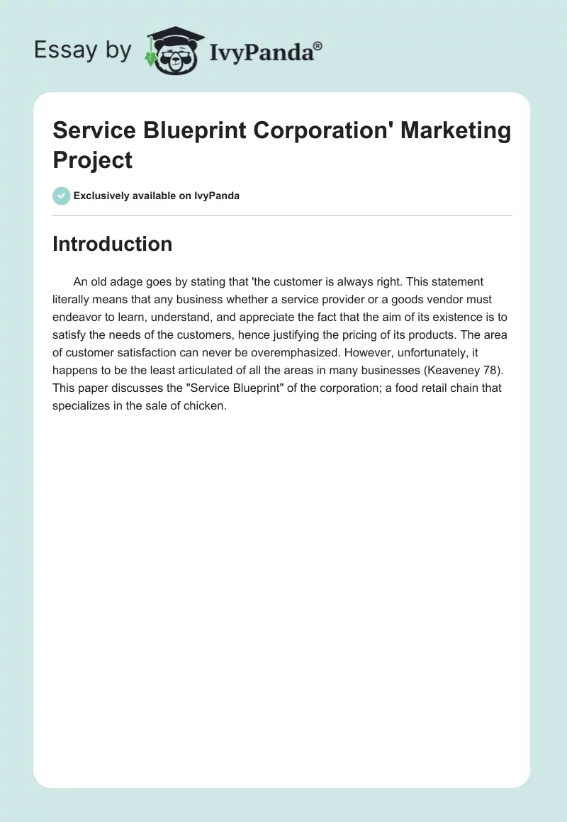 Service Blueprint Corporation' Marketing Project. Page 1