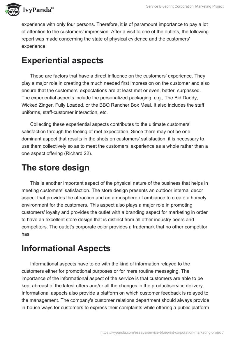 Service Blueprint Corporation' Marketing Project. Page 3