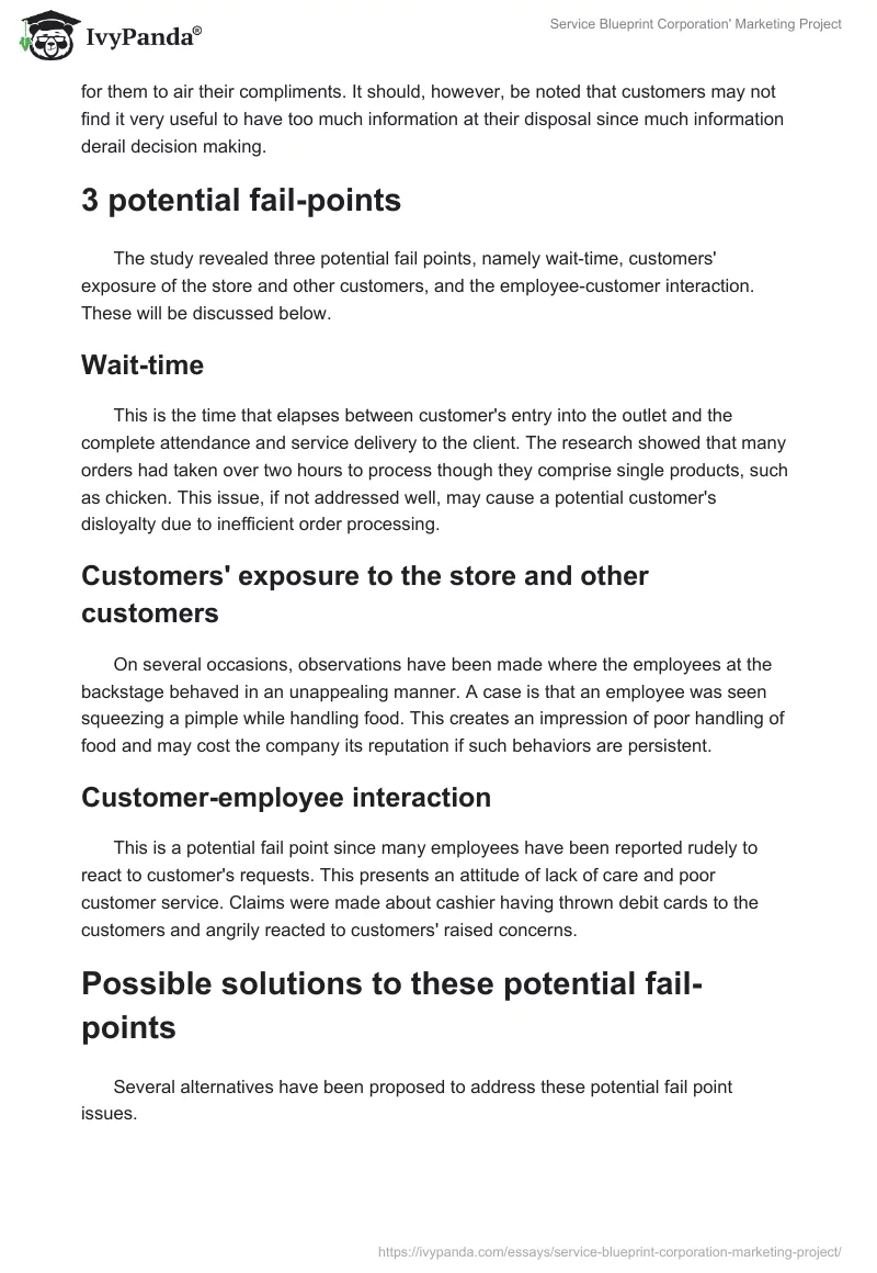 Service Blueprint Corporation' Marketing Project. Page 4