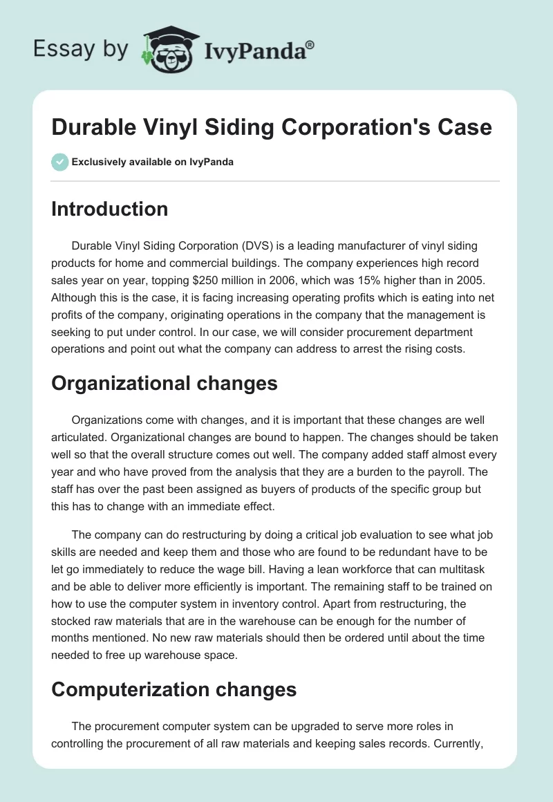 Durable Vinyl Siding Corporation's Case. Page 1