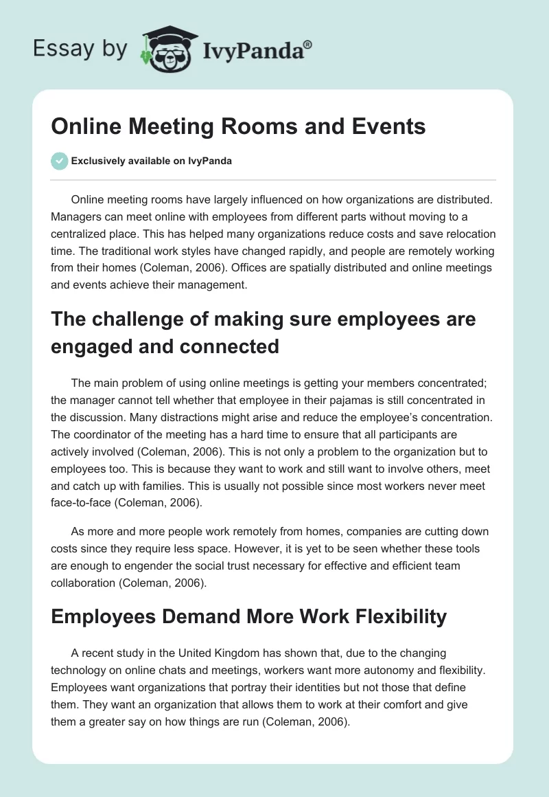 Online Meeting Rooms and Events. Page 1