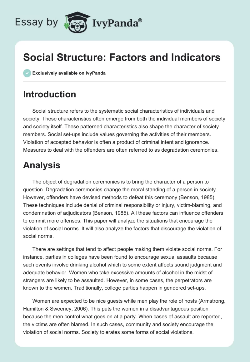 Social Structure: Factors and Indicators. Page 1