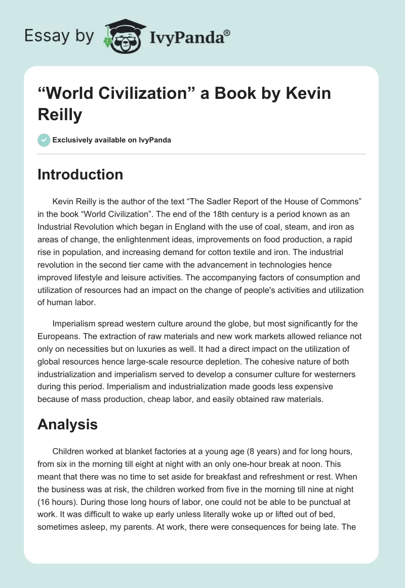 “World Civilization” a Book by Kevin Reilly. Page 1