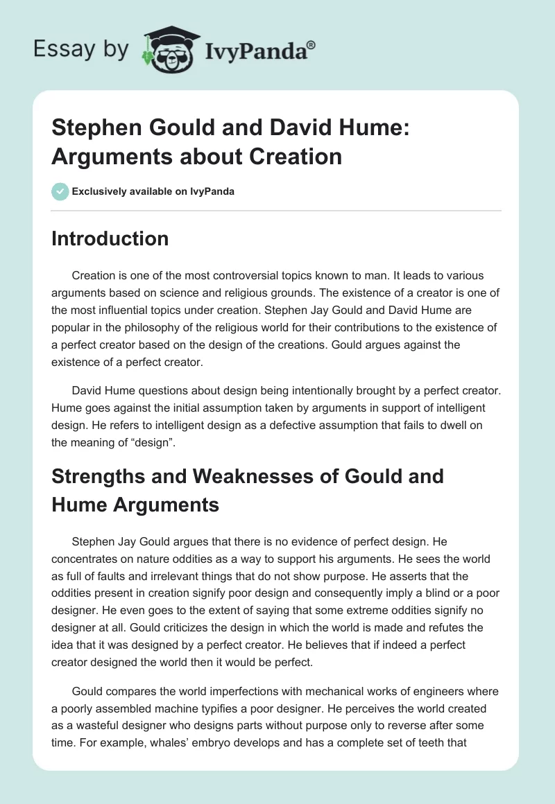 Stephen Gould and David Hume: Arguments about Creation. Page 1