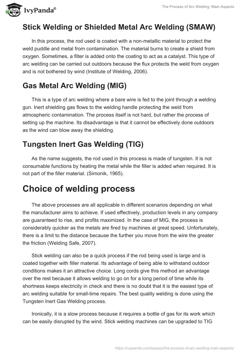 The Process of Arc Welding: Main Aspects. Page 2