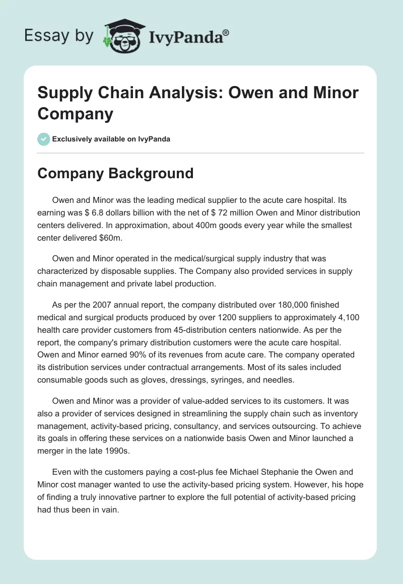 Supply Chain Analysis: Owen and Minor Company. Page 1