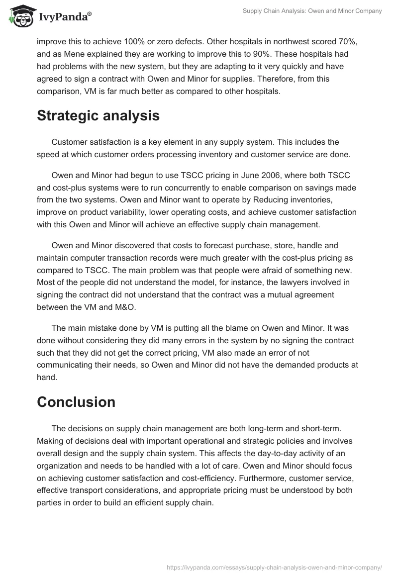 Supply Chain Analysis: Owen and Minor Company. Page 3