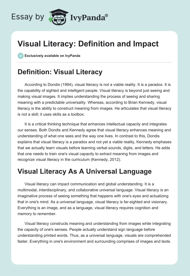 Visual Literacy: Definition and Impact. Page 1