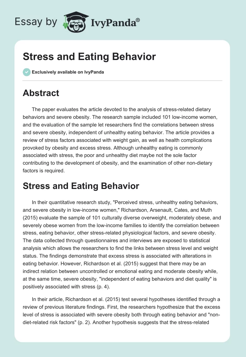 Stress and Eating Behavior. Page 1