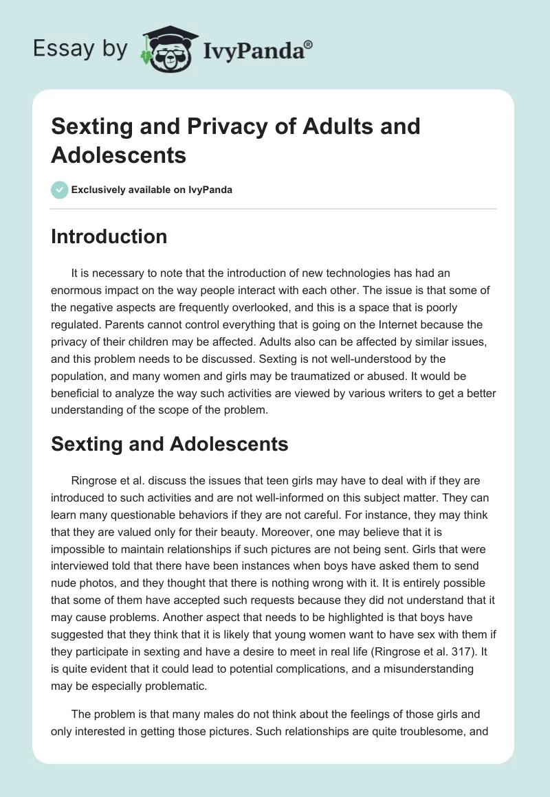 Sexting and Privacy of Adults and Adolescents. Page 1