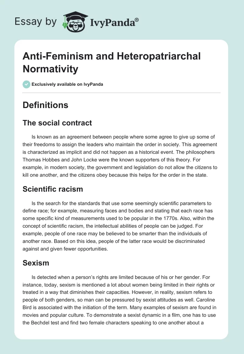 Anti-Feminism and Heteropatriarchal Normativity. Page 1