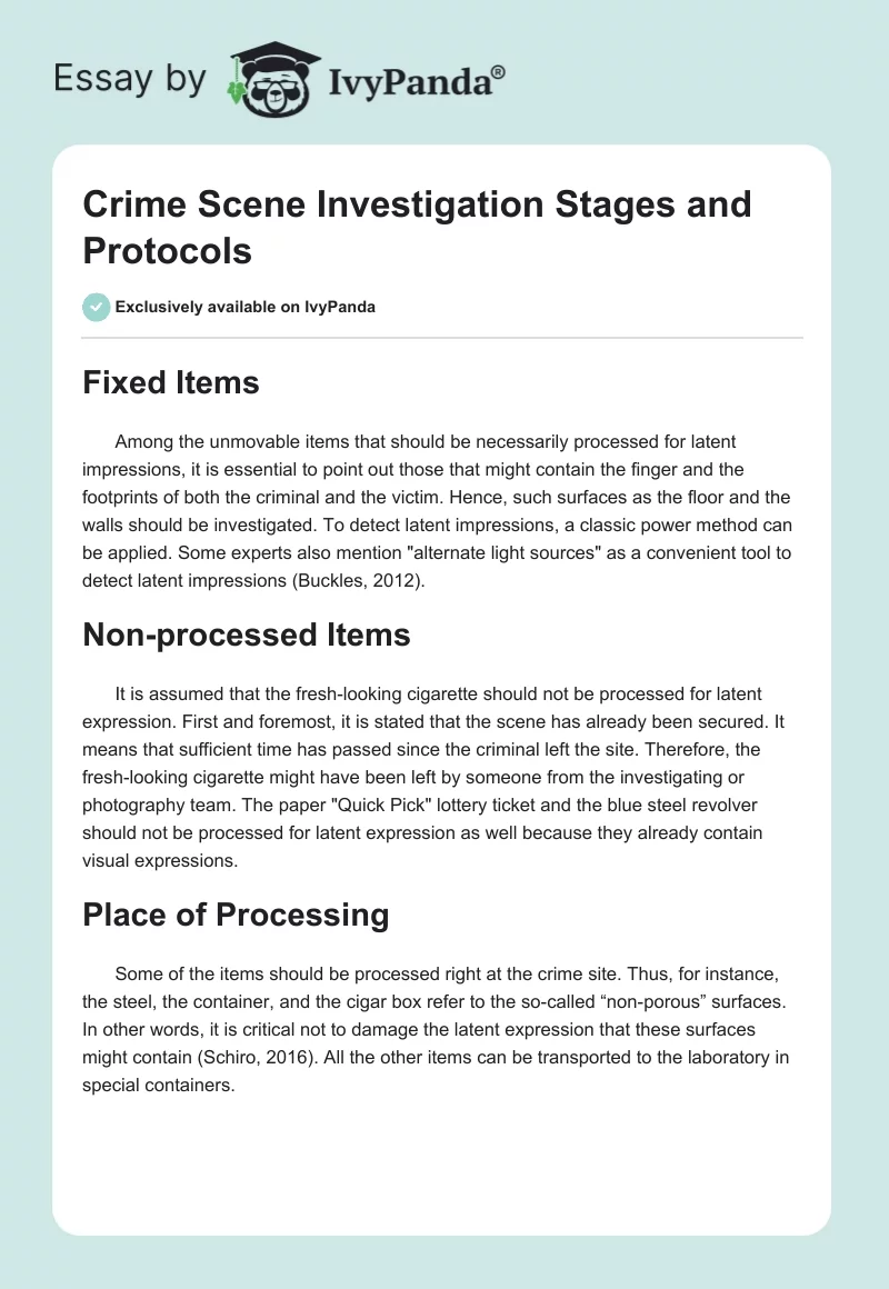 Crime Scene Investigation Stages and Protocols. Page 1