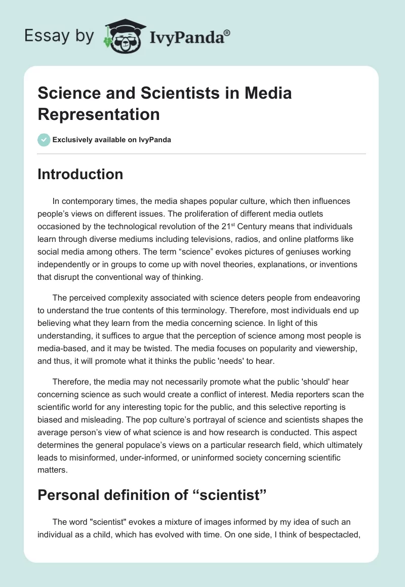 Science and Scientists in Media Representation. Page 1