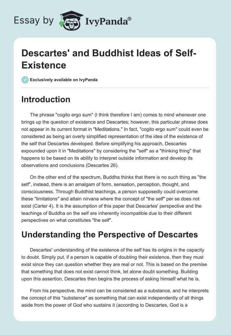 Descartes' and Buddhist Ideas of Self-Existence. Page 1