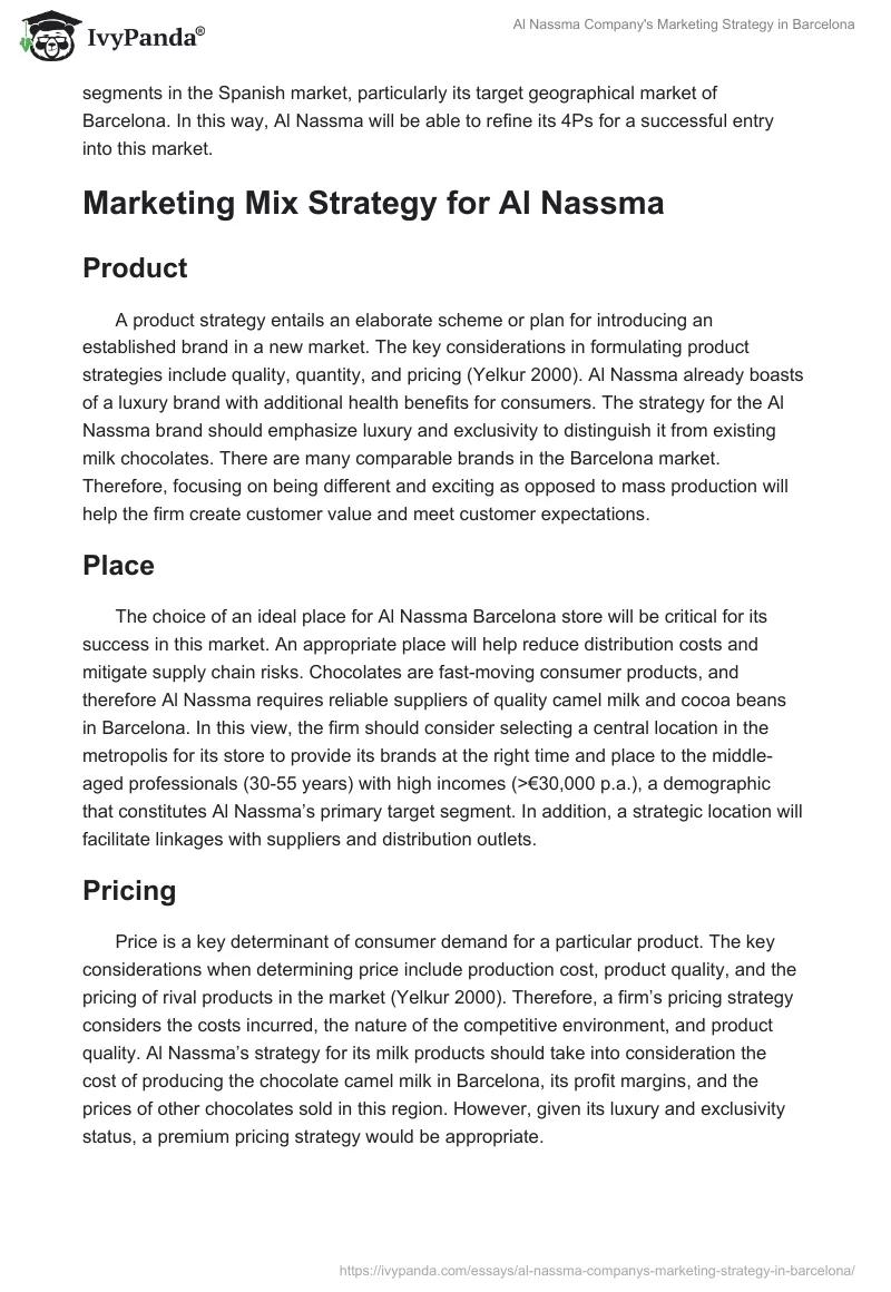 Al Nassma Company's Marketing Strategy in Barcelona. Page 4