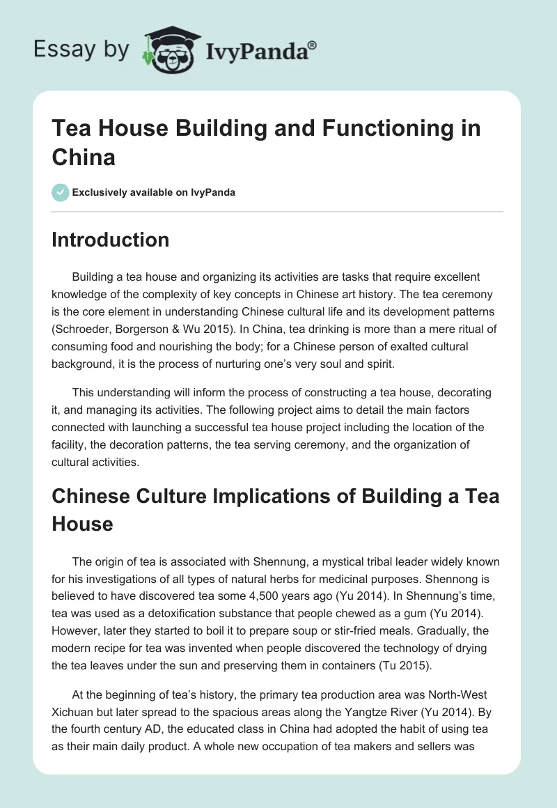 Tea House Building and Functioning in China. Page 1