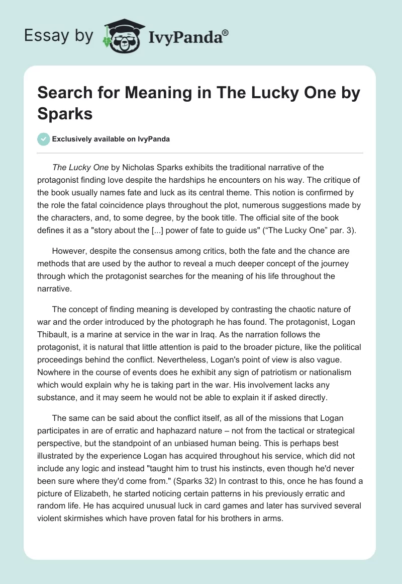 Search for Meaning in "The Lucky One" by Sparks. Page 1