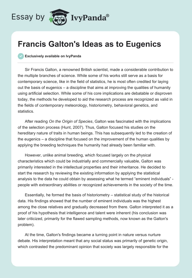 Francis Galton's Ideas as to Eugenics. Page 1