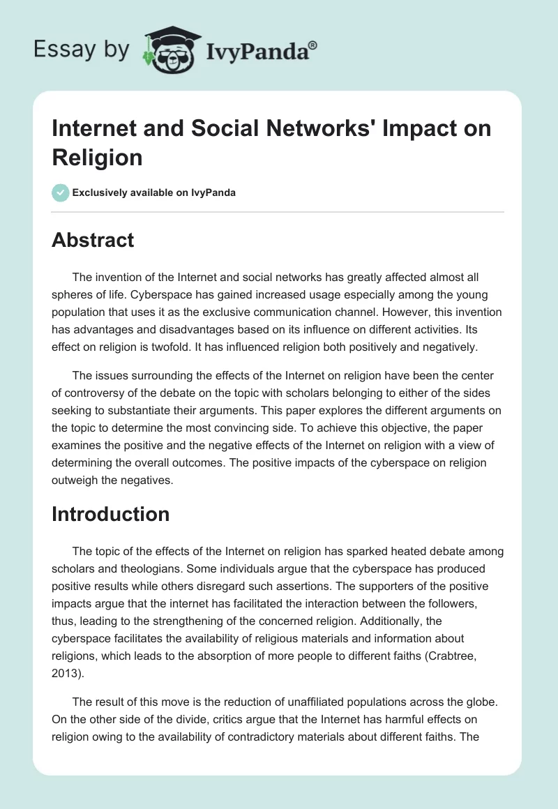Internet and Social Networks' Impact on Religion. Page 1