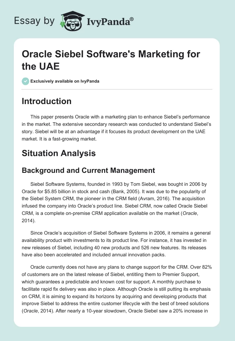 Oracle Siebel Software's Marketing for the UAE. Page 1