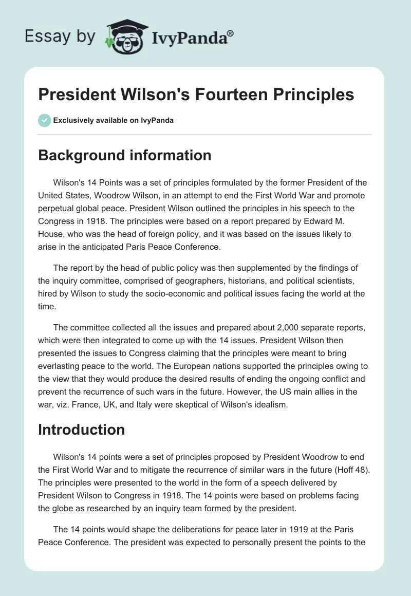 President Wilson's Fourteen Principles. Page 1