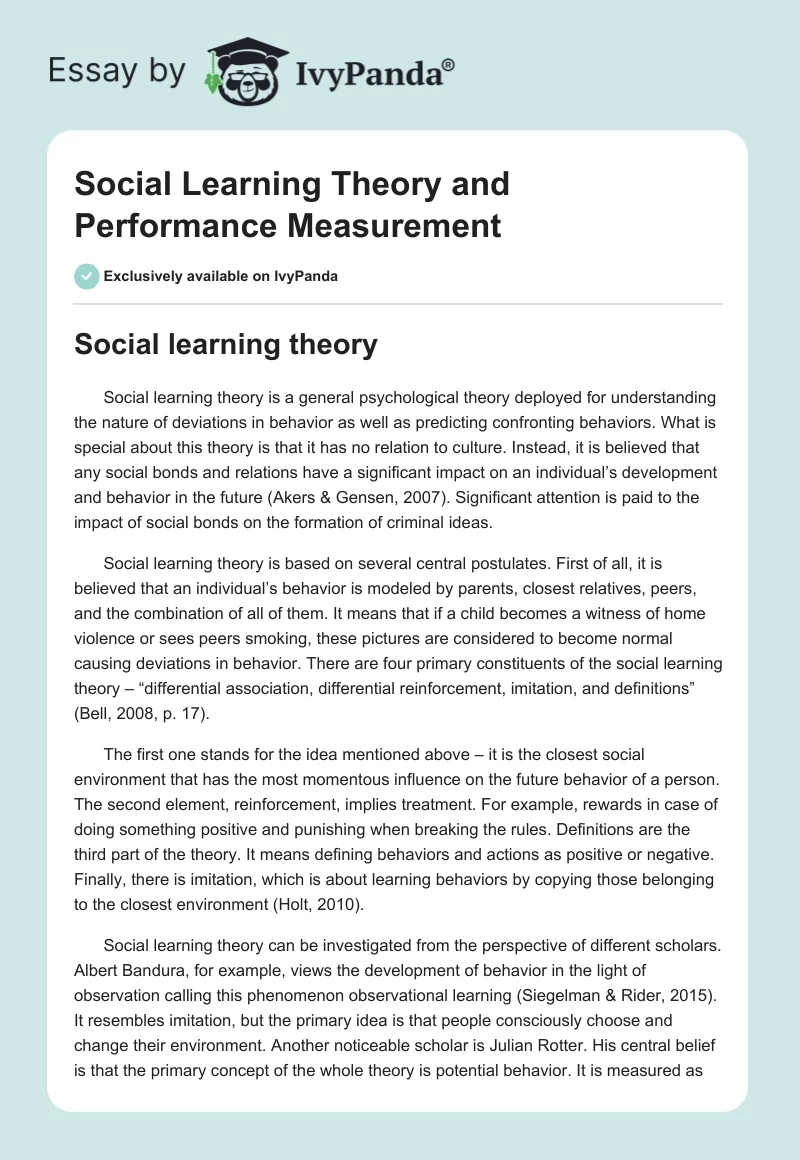 Social Learning Theory and Performance Measurement. Page 1