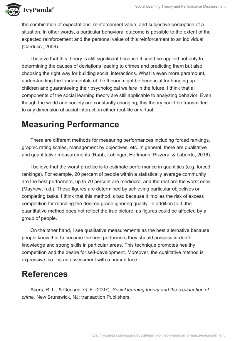 Social Learning Theory and Performance Measurement. Page 2