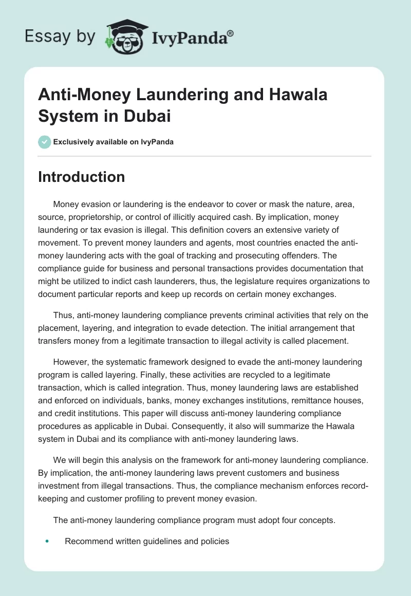 Anti-Money Laundering and Hawala System in Dubai. Page 1