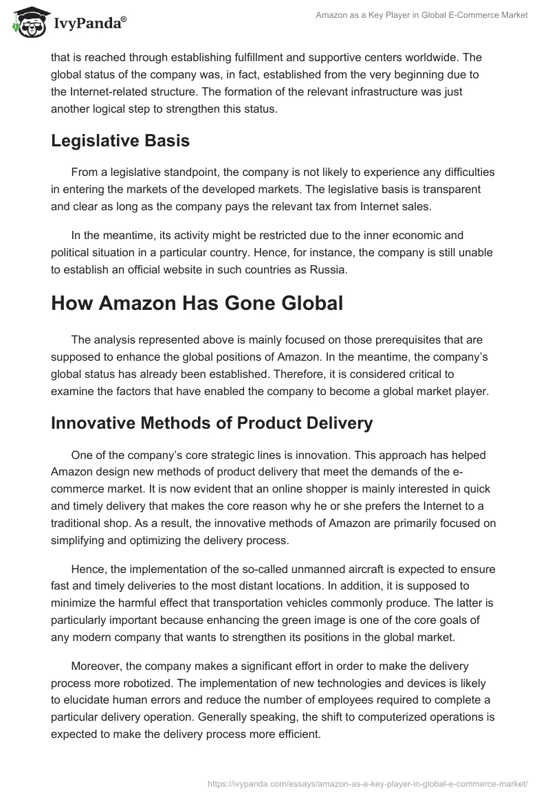 Amazon as a Key Player in Global E-Commerce Market. Page 4