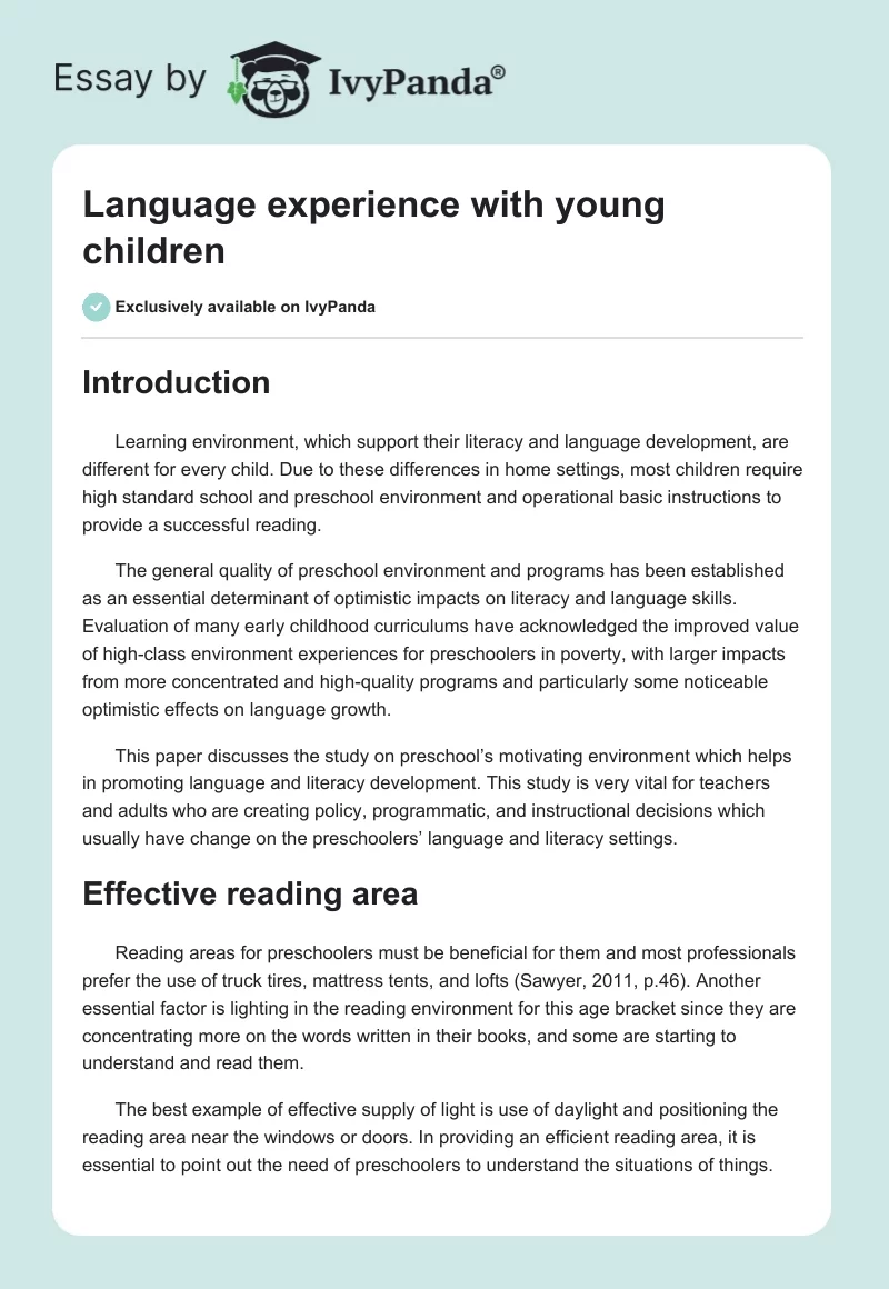 Language experience with young children. Page 1