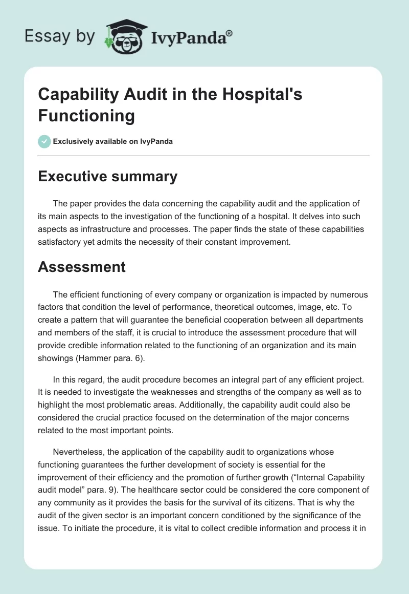 Capability Audit in the Hospital's Functioning. Page 1