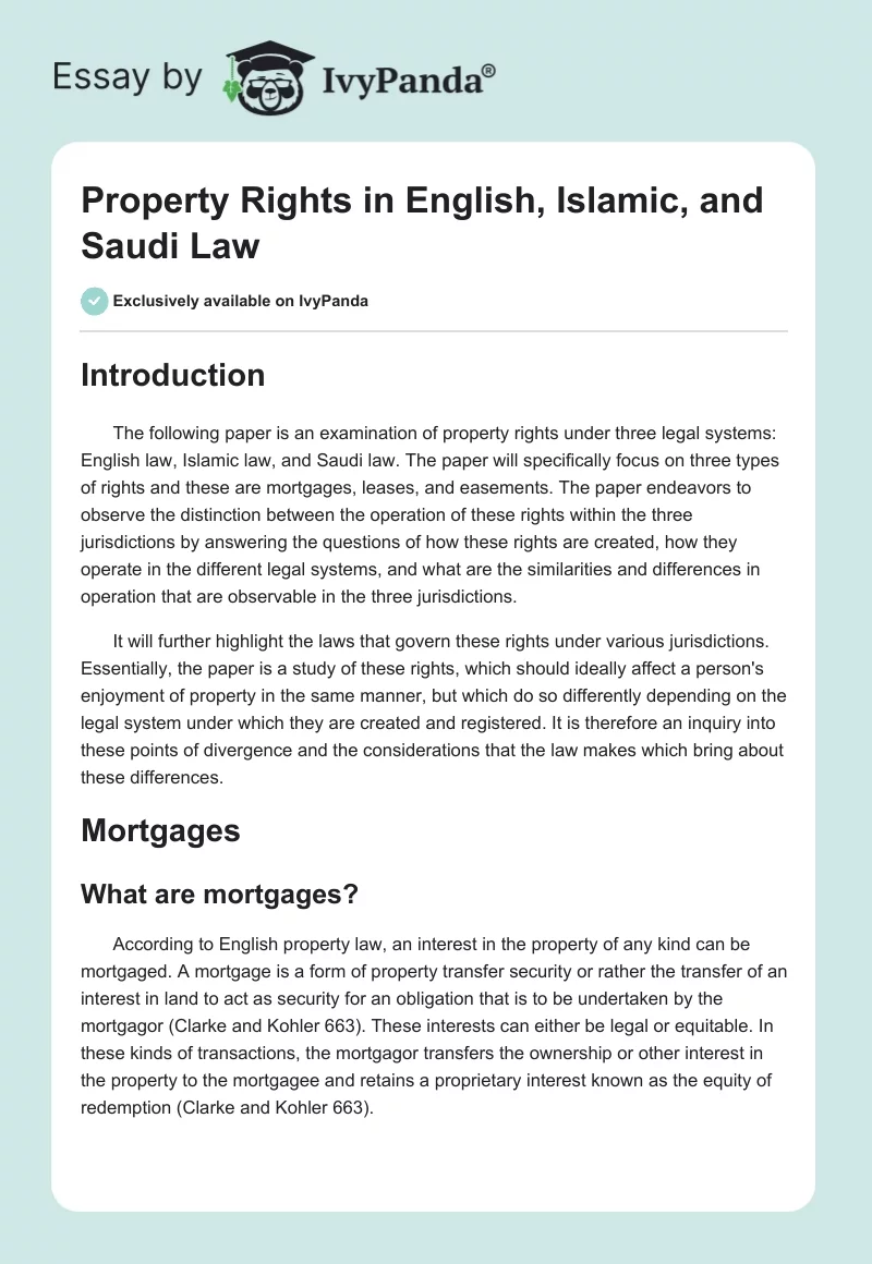 Property Rights in English, Islamic, and Saudi Law. Page 1