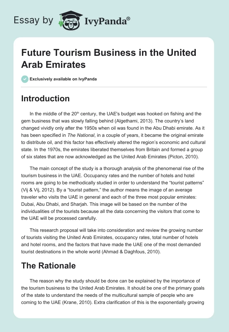 Future Tourism Business in the United Arab Emirates. Page 1