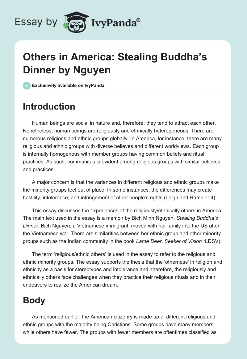 Others in America: "Stealing Buddha’s Dinner" by Nguyen. Page 1