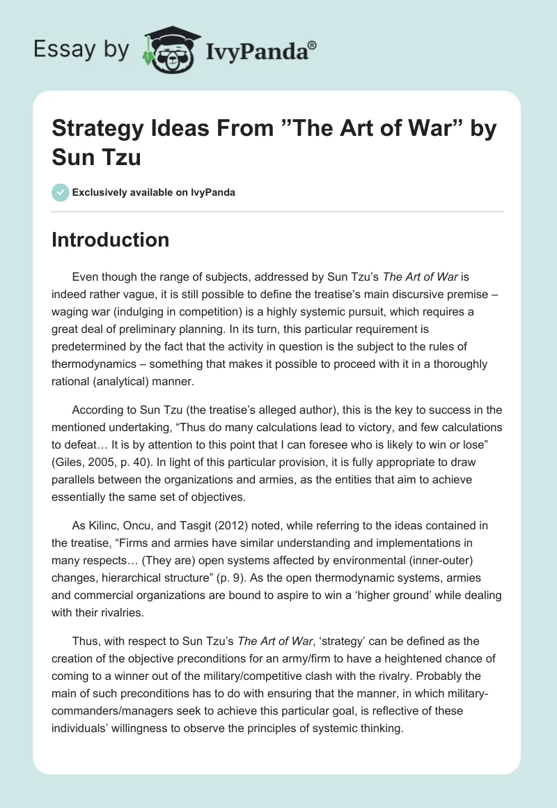 Strategy Ideas From ”The Art of War” by Sun Tzu. Page 1