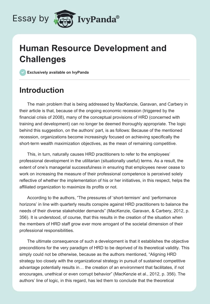 Human Resource Development and Challenges. Page 1