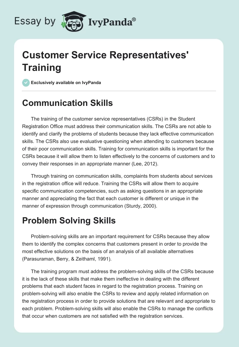 Customer Service Representatives' Training. Page 1