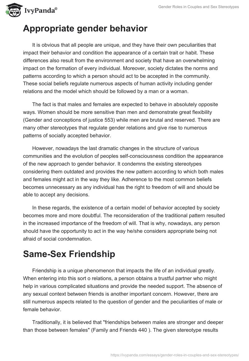 Gender Roles in Couples and Sex Stereotypes. Page 2