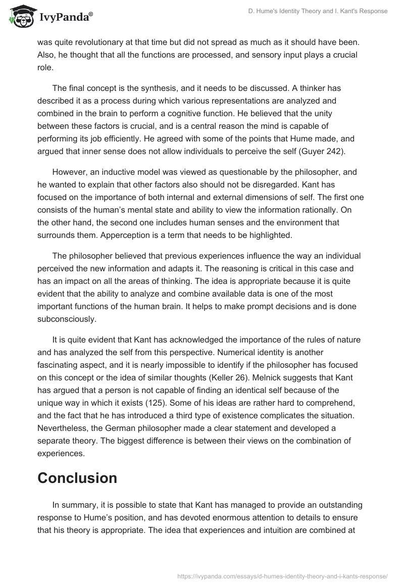 D. Hume's Identity Theory and I. Kant's Response. Page 2