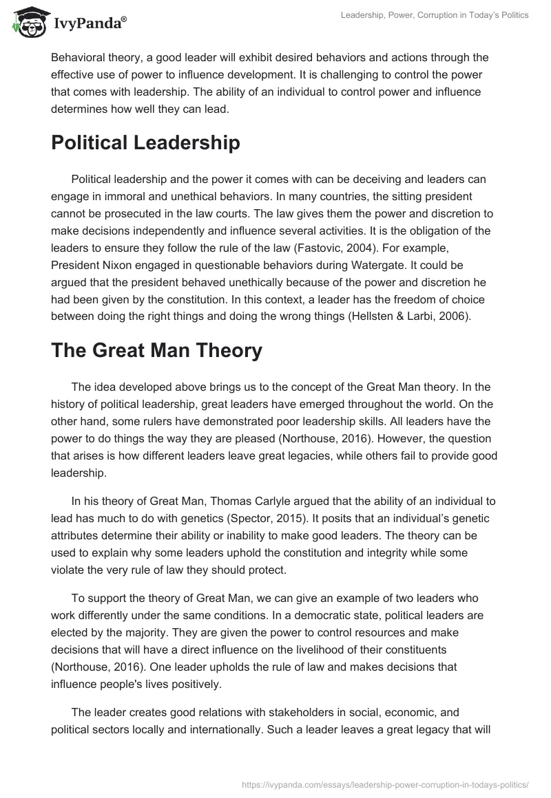 Leadership, Power, Corruption in Today’s Politics. Page 2