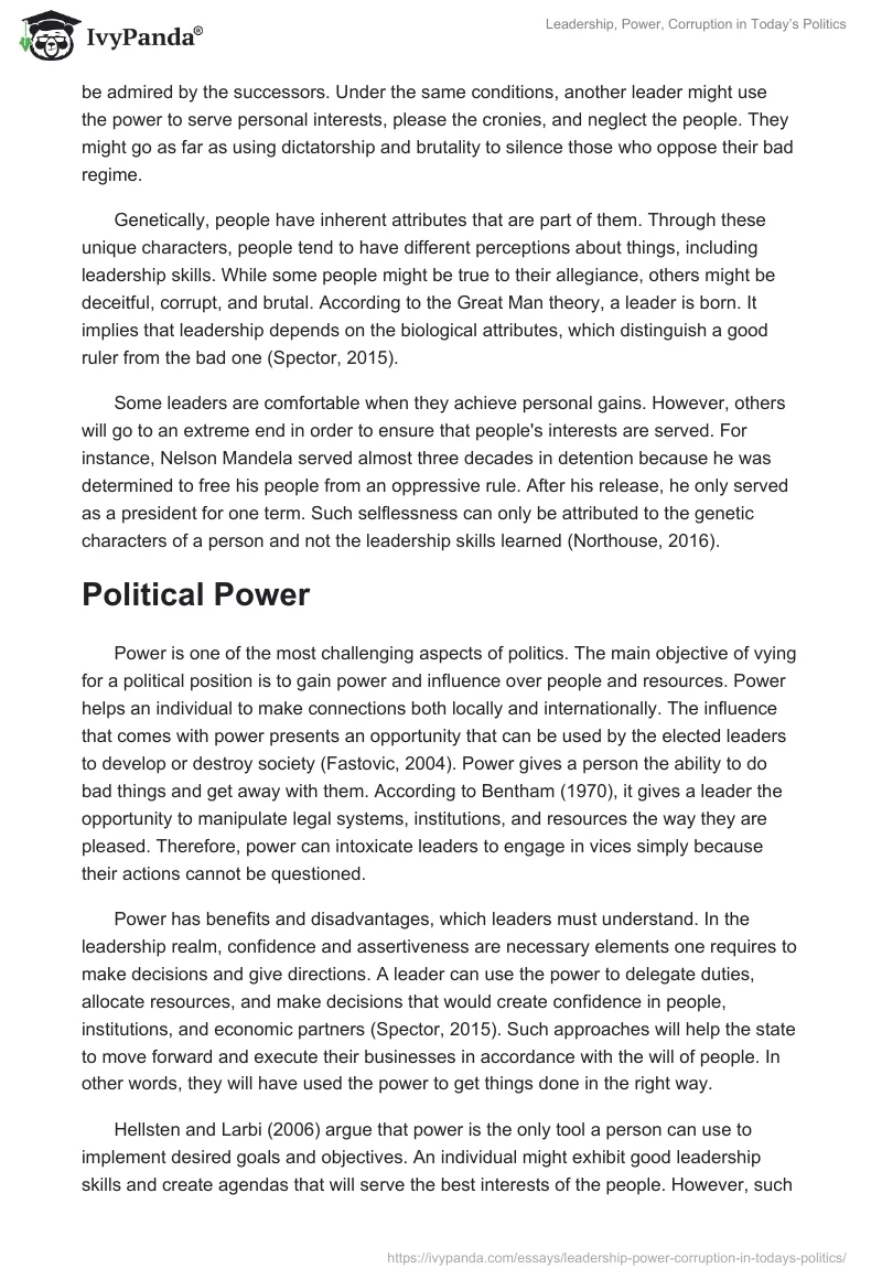 Leadership, Power, Corruption in Today’s Politics. Page 3
