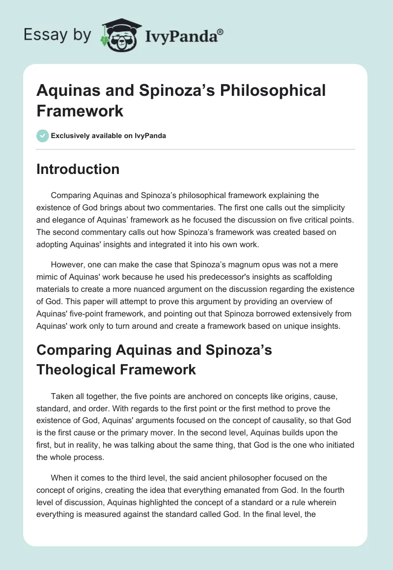 Aquinas and Spinoza’s Philosophical Framework. Page 1