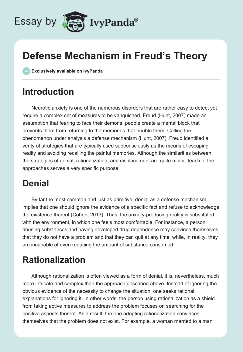 Defense Mechanism in Freud’s Theory. Page 1