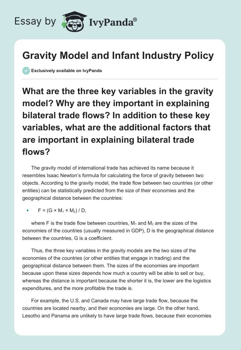 Gravity Model and Infant Industry Policy. Page 1
