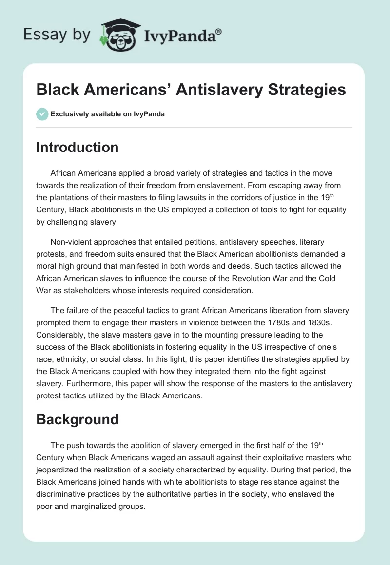Black Americans’ Antislavery Strategies. Page 1