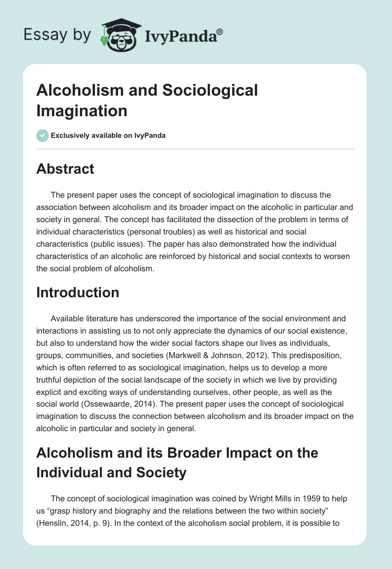 Alcoholism and Sociological Imagination. Page 1