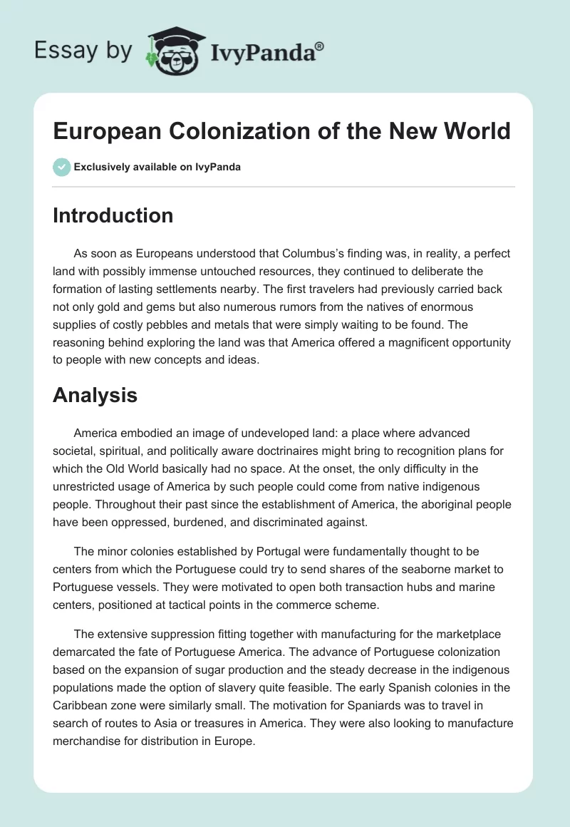 European Colonization of the New World. Page 1