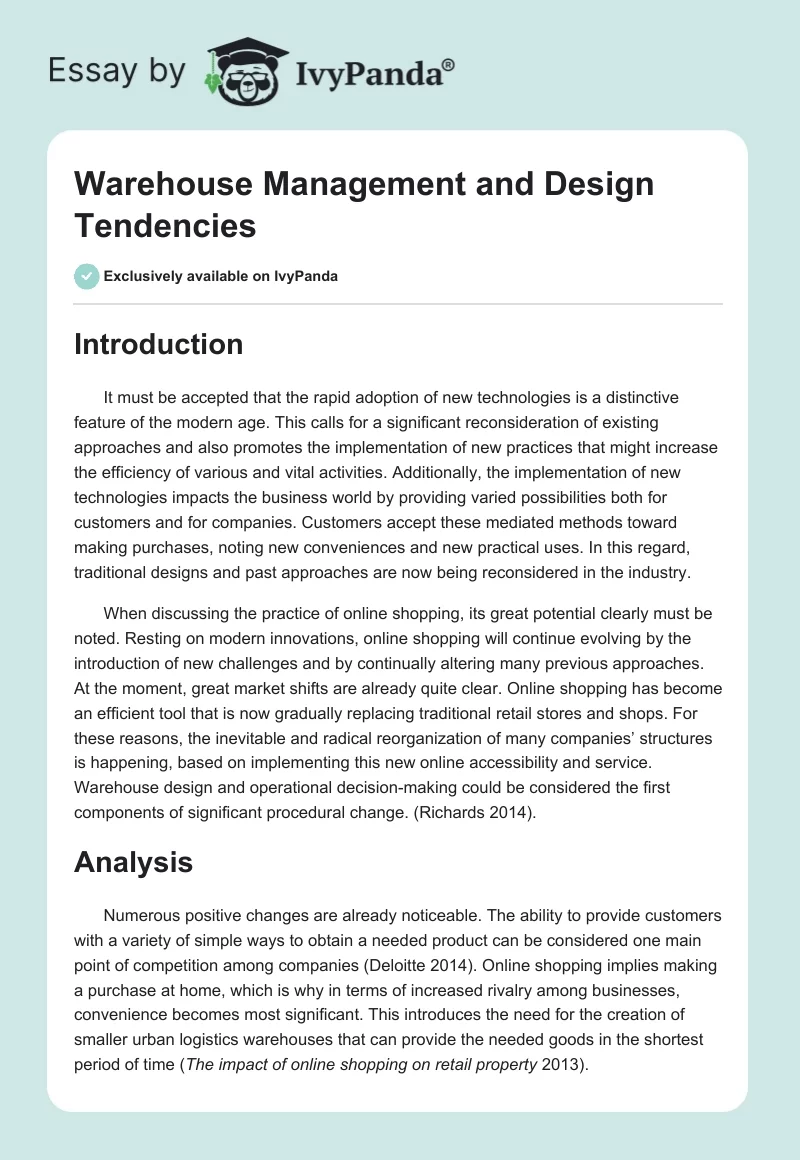 Warehouse Management and Design Tendencies. Page 1
