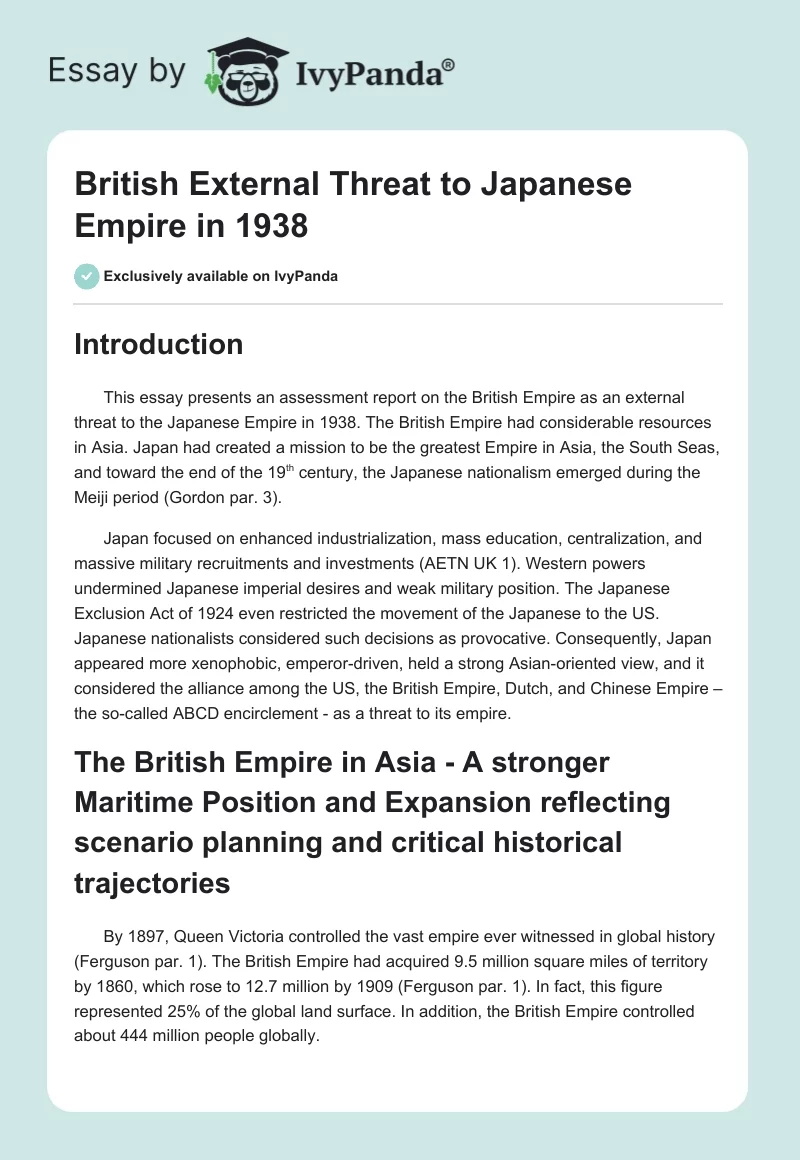 British External Threat to Japanese Empire in 1938. Page 1