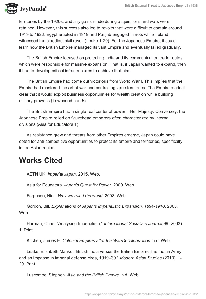 British External Threat to Japanese Empire in 1938. Page 5